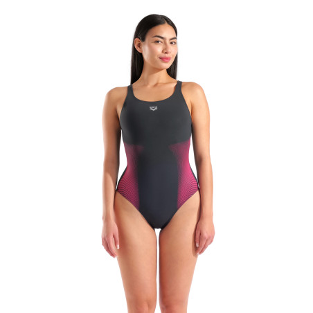 Arena BODYLIFT CARLA U BACK - NIGHT GREY-FAIRY ROSE MULTI - Maillot Aquagym & Piscine Femme 1 pièce | Les4Nages