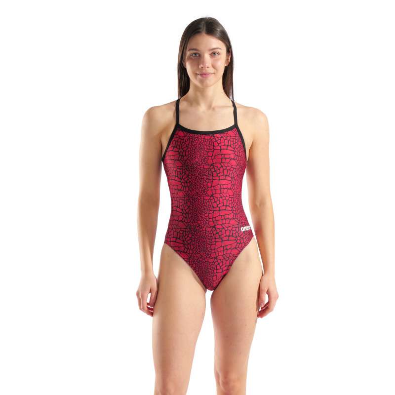 ARENA SNAKESKIN Swimsuit Challenge Back BLACK Team Red - Maillot Natation Femme 1 piece | Les4Nages