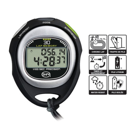 IHM Chronomètre 30 mémoires 0338XC - 2 lignes d'affichage - Chronomètre LAP | Les4Nages