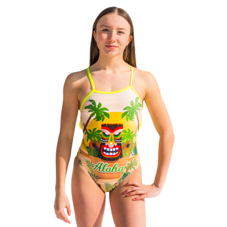 SWEAMS ALOHA TIKI - Maillot Femme 1 Piece Bretelles Fines | Les4Nages SWEAMS ALOHA TIKI - Maillot Femme 1 Piece Bretelles Fines | Les4Nages