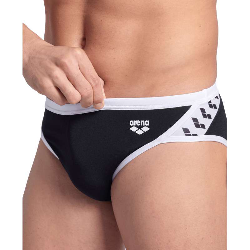  Arena ICONS SWIM BRIEFS SOLID Black White - Maillot Slip de bain Natation | Les4Nages