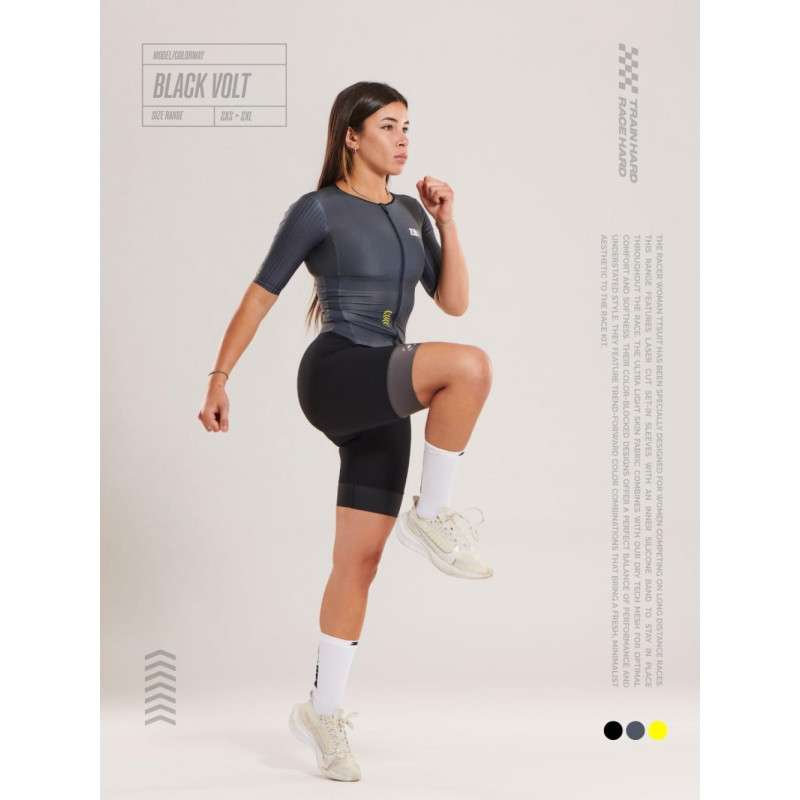 ZEROD TTSuit RACER Black Volt - Trifonction Triathlon femme manches courtes | Les4Nages