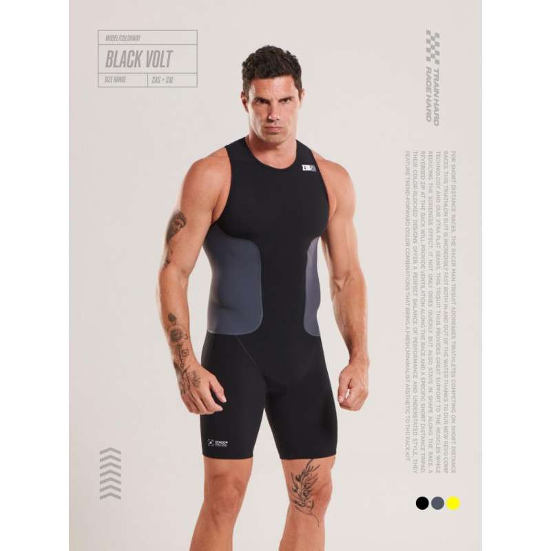 ZEROD TTSuit RACER Black Volt - Trifonction Triathlon Homme manches courtes | Les4Nages