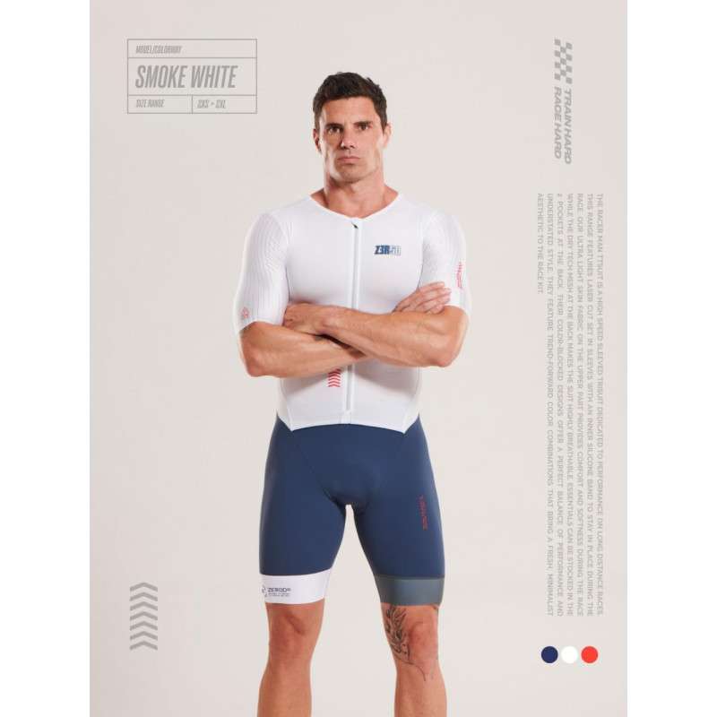 ZEROD TTSuit RACER Smoke White - Trifonction Triathlon Homme manches courtes | Les4Nages