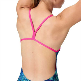 Speedo PRINTED V-BACK Navy Blue - Maillot femme 1 pièce