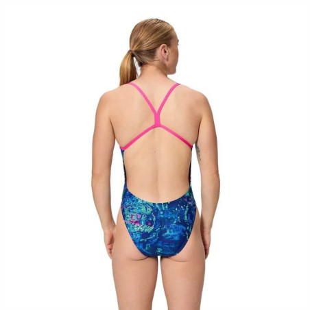 Speedo PRINTED V-BACK Navy Blue - Maillot femme 1 pièce | Les4Nages