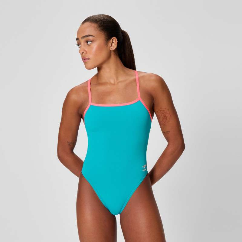 Speedo SOLID V-BACK 2.0 Turquoise Pink - Maillot femme 1 pièce | Les4Nages