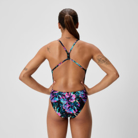 Speedo Printed V-BACK 2.0 Black Purple - Maillot femme 1 pièce
