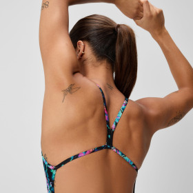 Speedo Printed V-BACK 2.0 Black Purple - Maillot femme 1 pièce