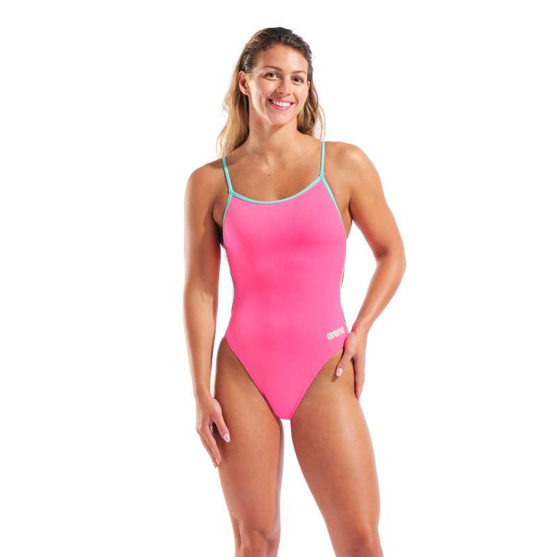 Arena SOLID Lace Back Shocking pink Water - Maillot de bain natation femme | Les4Nages