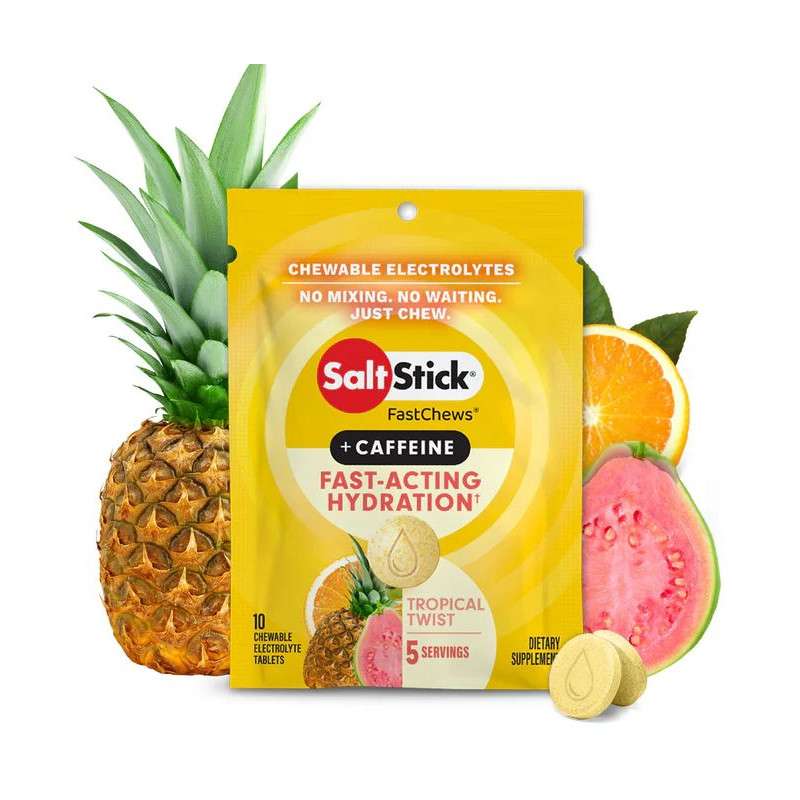 Pastilles electrolyte à croquer SALTSTICK Fastchew - Saveur Tropical Twist + CAFFEINE - 10 pastilles | Les4Nages