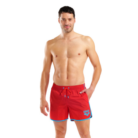 Short de Plage ARENA Men\'s Arena Big Logo Borders Beach Short RED-TURQUOISE | Les4Nages Short de Plage ARENA Men\'s Arena Big Logo Borders Beach Short RED-TURQUOISE | Les4Nages