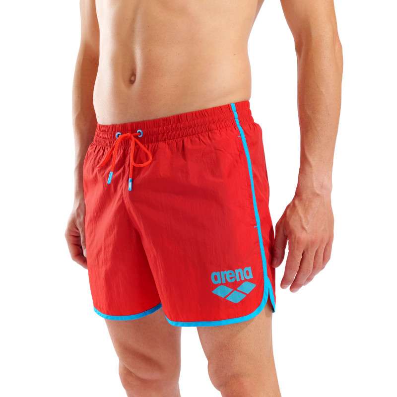Short de Plage ARENA Men\'s Arena Big Logo Borders Beach Short RED-TURQUOISE | Les4Nages