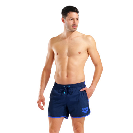 Short de Plage ARENA Men\'s Arena Big Logo Borders Beach Short NAVY-NEON BLUE | Les4Nages