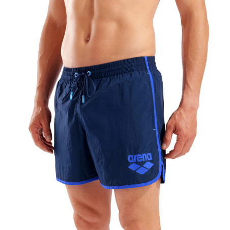 Short de Plage ARENA Men\'s Arena Big Logo Borders Beach Short NAVY-NEON BLUE | Les4Nages