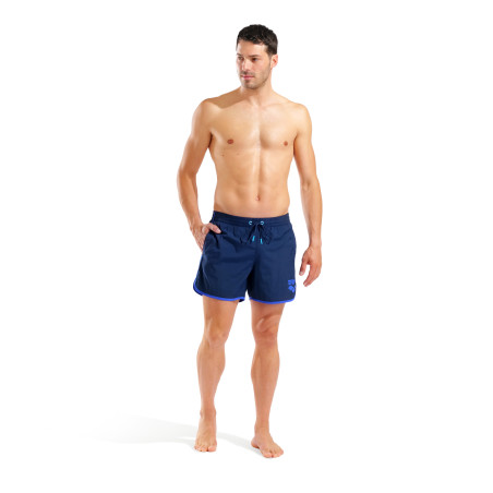 Short de Plage ARENA Men\'s Arena Big Logo Borders Beach Short NAVY-NEON BLUE | Les4Nages