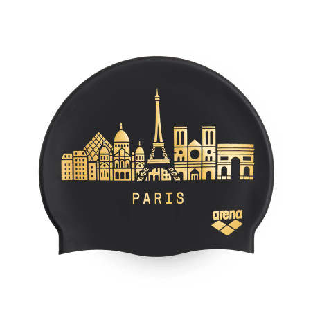 Bonnet ARENA FLAT SILICONE SKYLINE Black - Edition Limitée Paris 2026 | Les4Nages