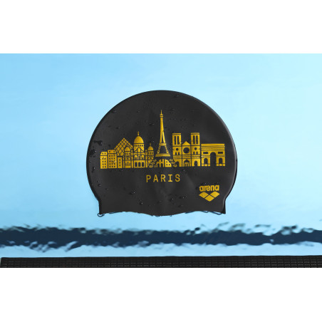 Bonnet ARENA FLAT SILICONE SKYLINE Black - Edition Limitée Paris 2026 | Les4Nages