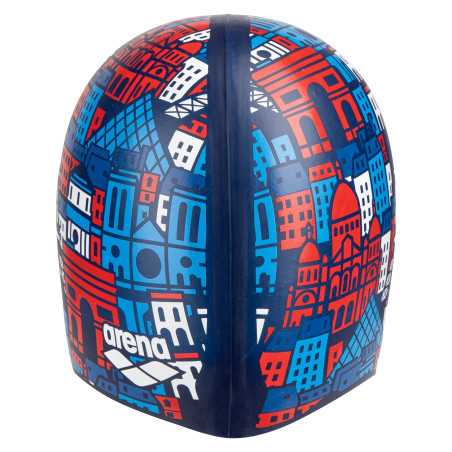 Bonnet ARENA FLAT SILICONE SKYLINE Navy Allover - Edition Limitée Paris 2026 | Les4Nages