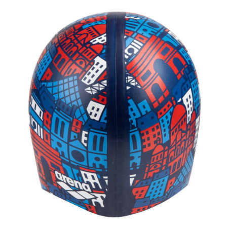 Bonnet ARENA FLAT SILICONE SKYLINE Navy Allover - Edition Limitée Paris 2026 | Les4Nages