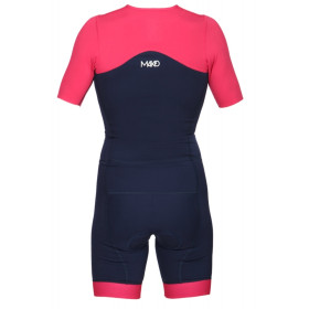 MAKO Team Set-In Hot Pink Navy - Trifonction Femme Triathlon Manches Courtes